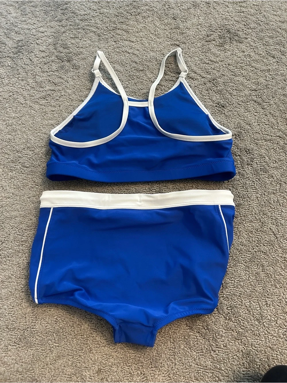 Athleta Bright Blue Girls Two-Piece Swim Set with White Trim
